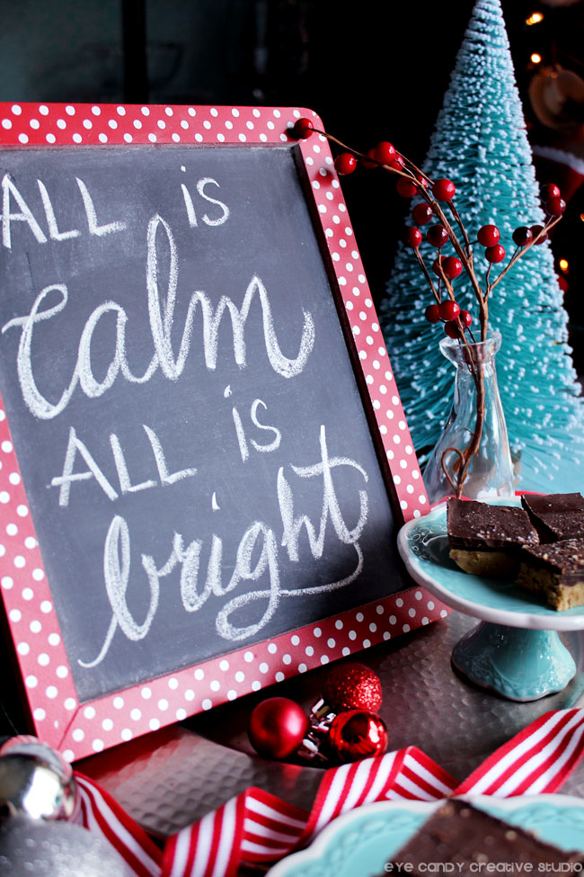 all is calm all is bright chakbard art, hand lettering, christmas tree