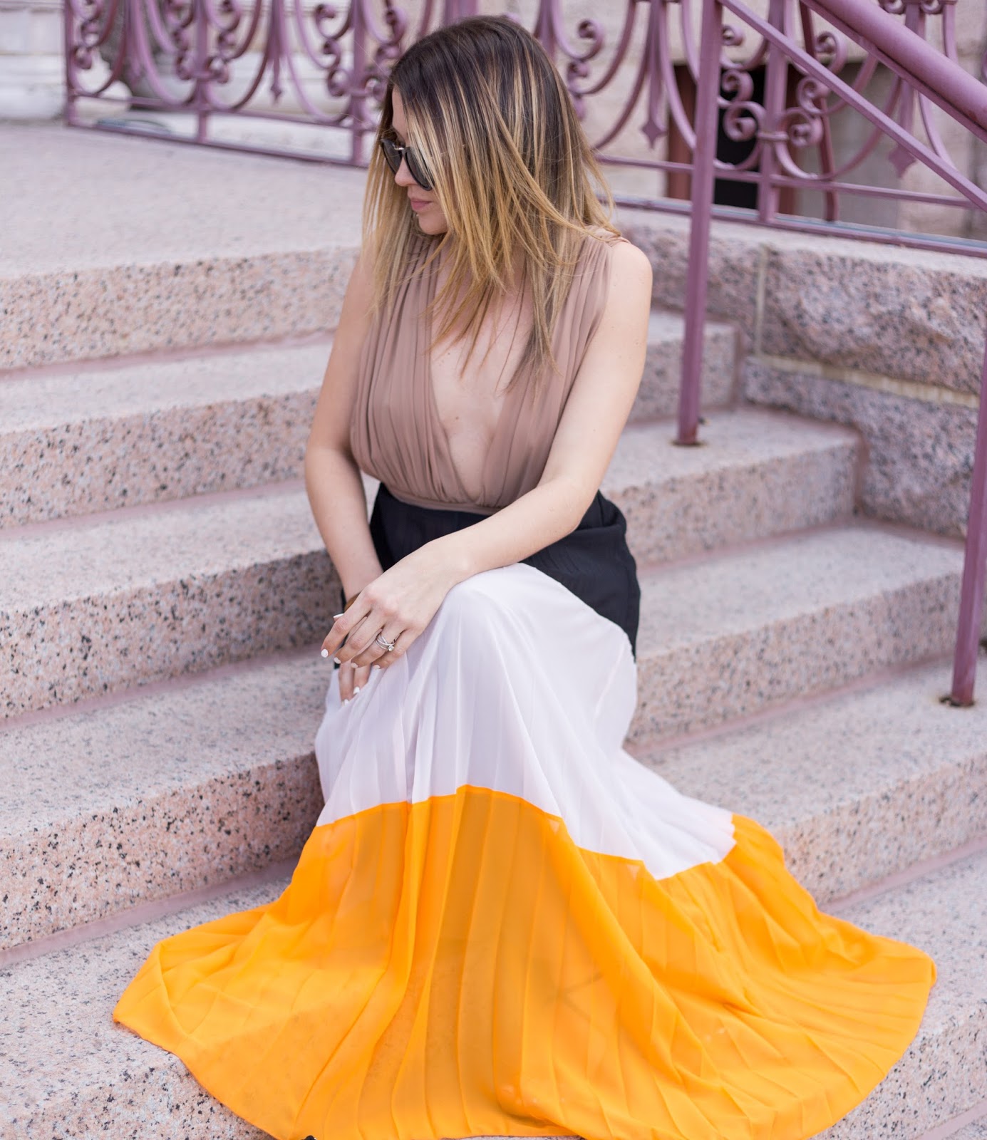 Plunging Pleated Maxi
