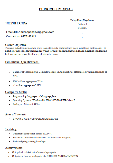 simple resume for engineering students