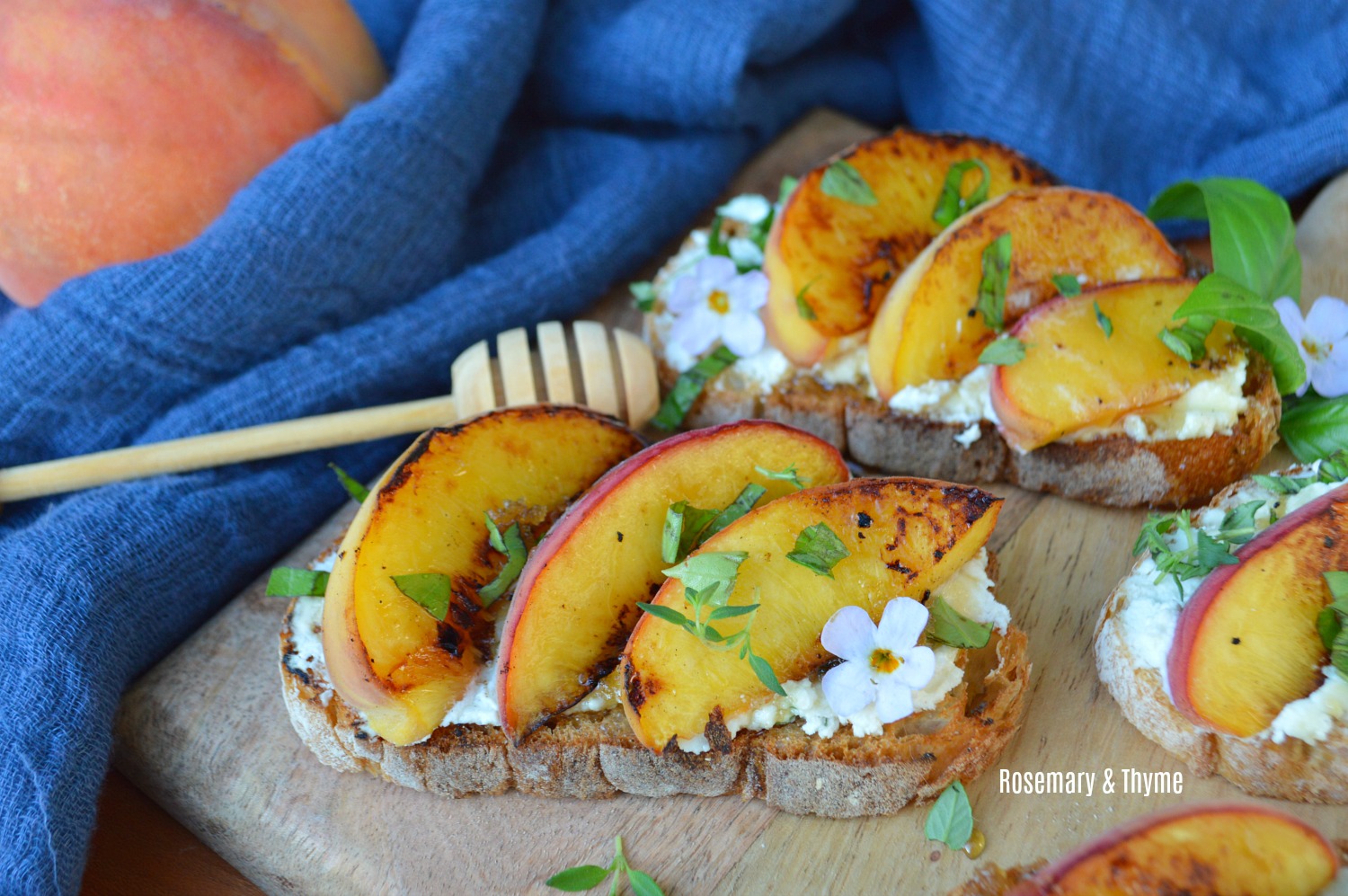 Grilled Peach Bruschetta with Creamy Goat Cheese And Honey