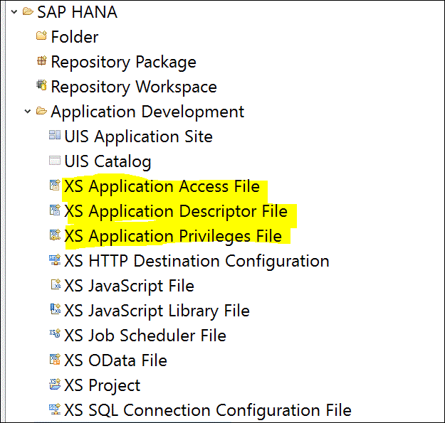 HANA PERSPECTIVE SAP HANA XS Application Descriptor files for XS
