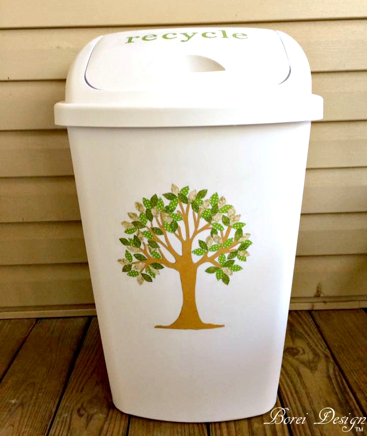 DIY Tree Art Recycling Bin Trash Can and Free Printable Pattern