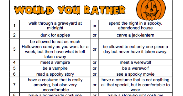 Justine's Halloween: Halloween "Would You Rather?"