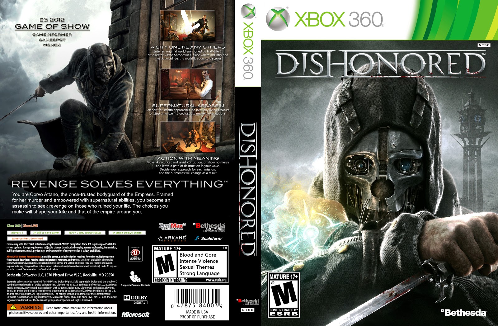 Games Covers: Dishonored - Xbox 360