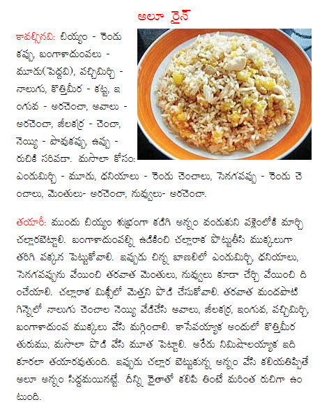 Healthy Food Recipes: potato fried rice recipe in telugu