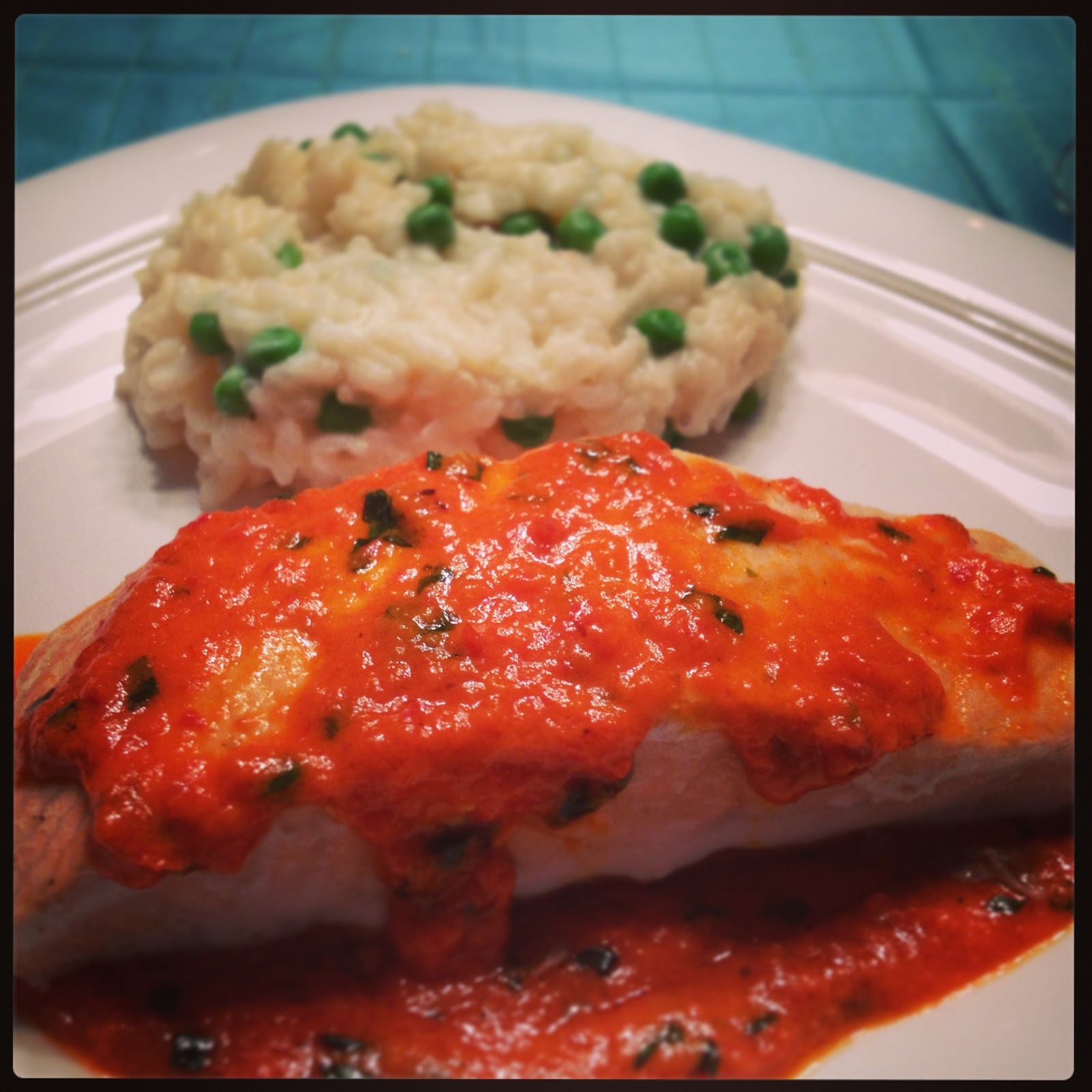 Cohen Food Roasted Salmon and Sweet Pepper Coulis with Parmesan and