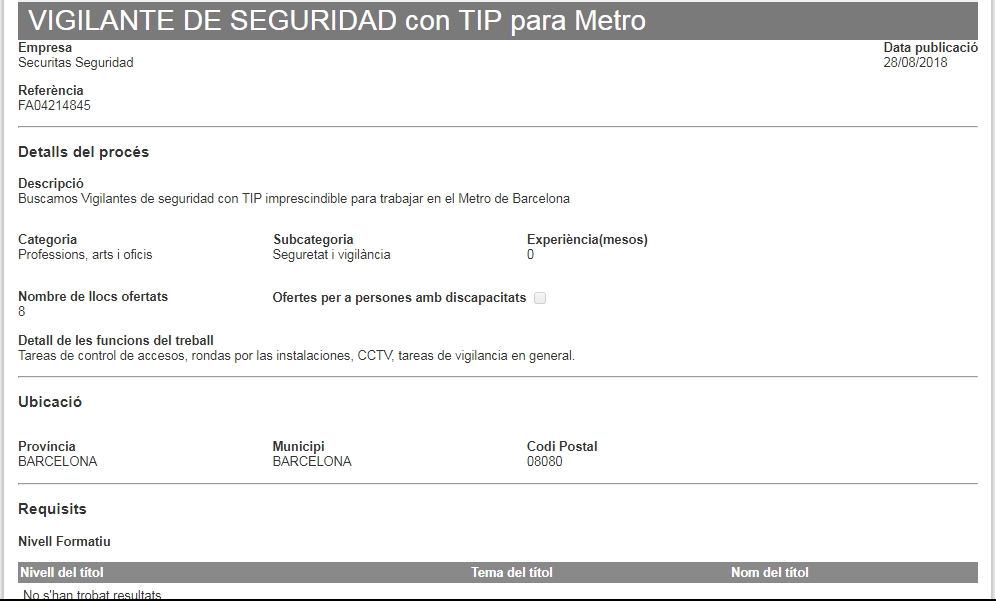 RELLENA AQUÍ LA SOLICITUD// SE NECESITA VIGILANTE DE SEGURIDAD con TIP para Metro. SALARIO S/C Y PLUS DESDE 300€