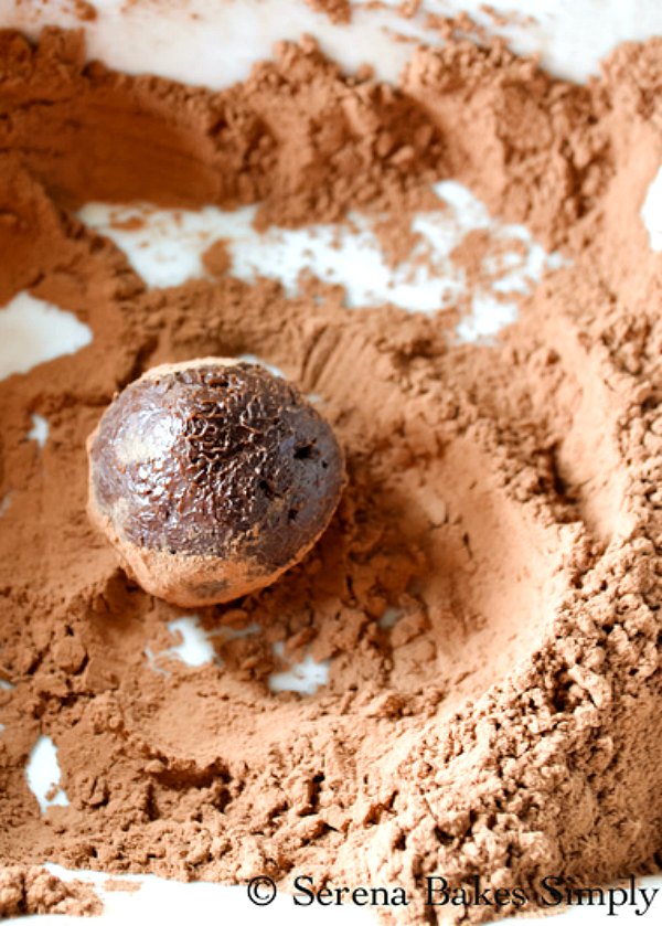 Chocolate Rum Truffles rolled in cocoa powder or nuts from Serena Bakes Simply From Scratch.