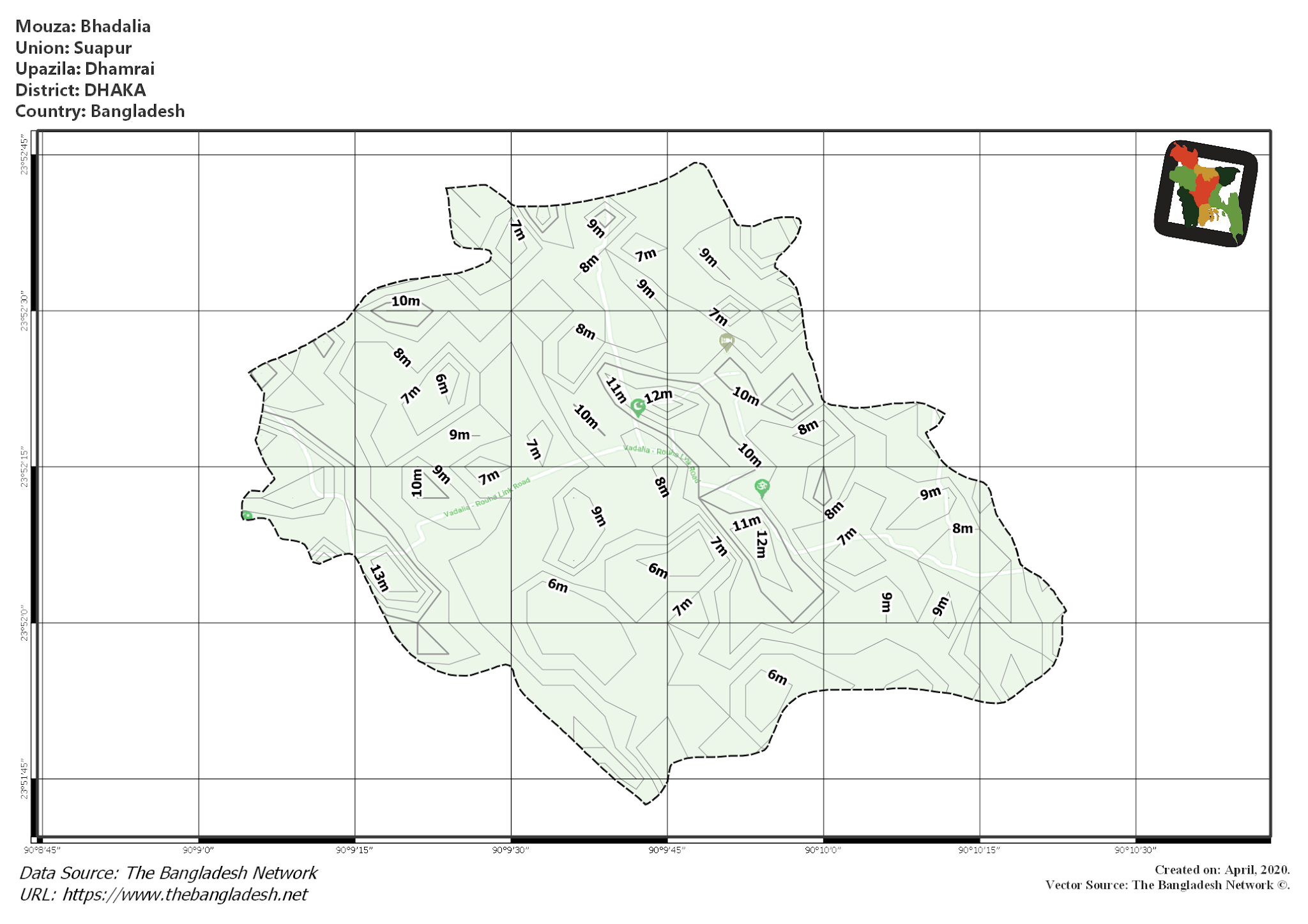 Map of Bhadalia Mouza of Dhamrai Upazila, DHAKA, Bangladesh.