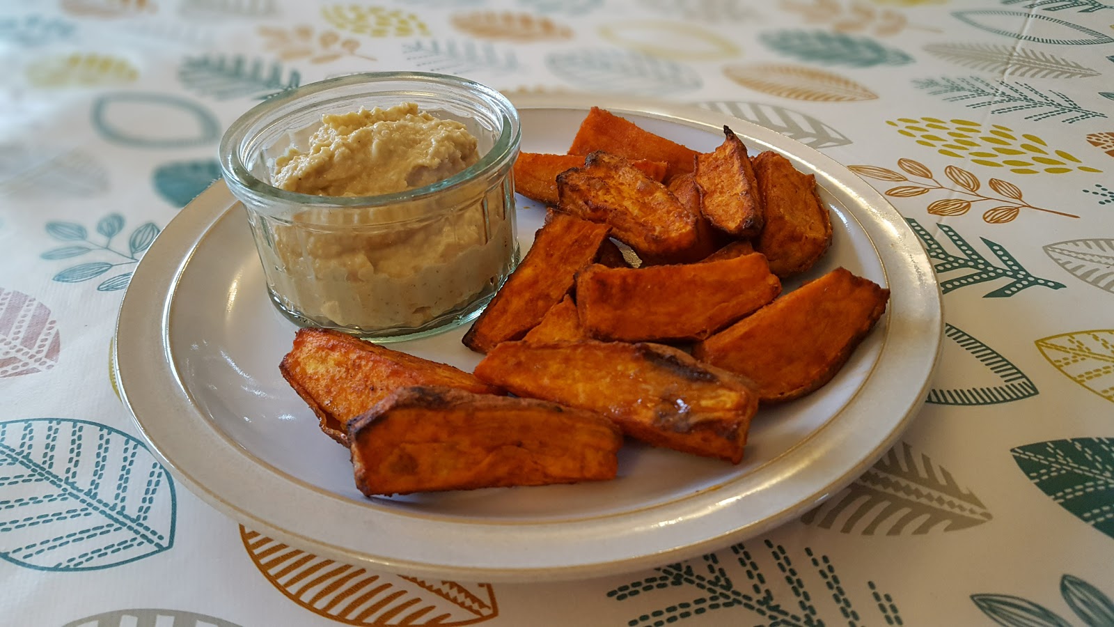 Sweet potato wedges and hummus