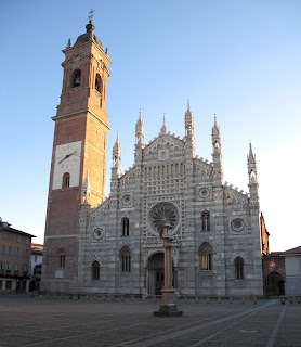 Monza's duomo, with its white and green facade