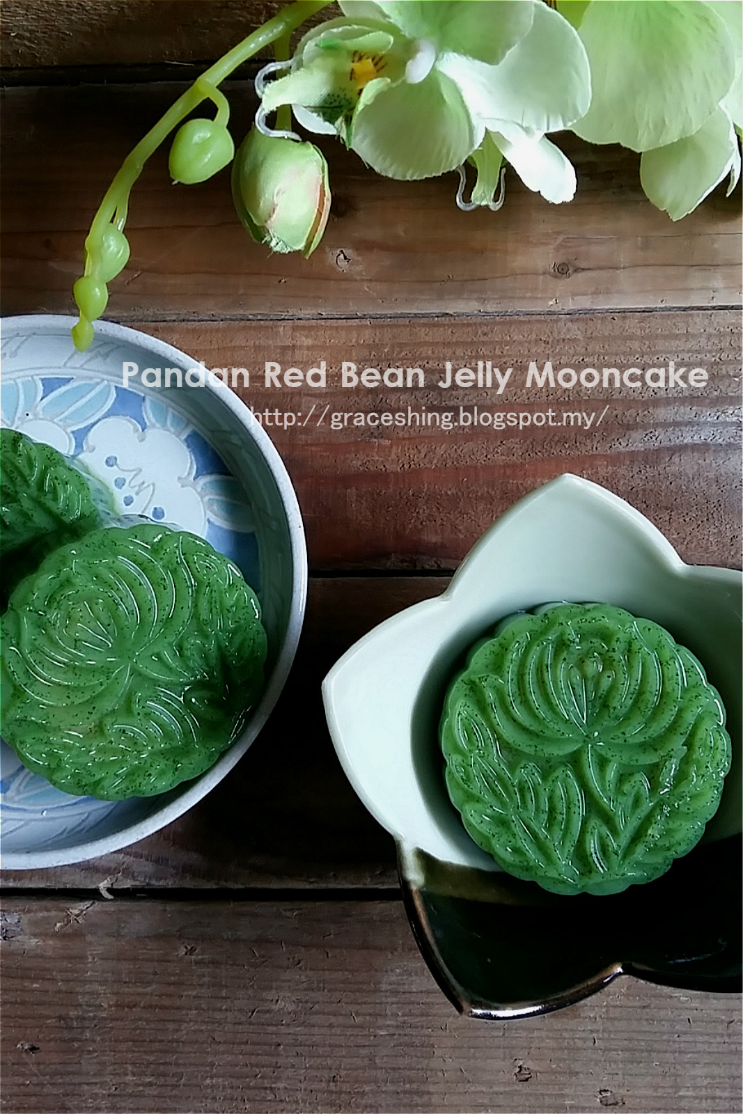 Grace's Blog 欣语心情 班兰红豆燕菜月饼 Pandan Red Bean Jelly Mooncake