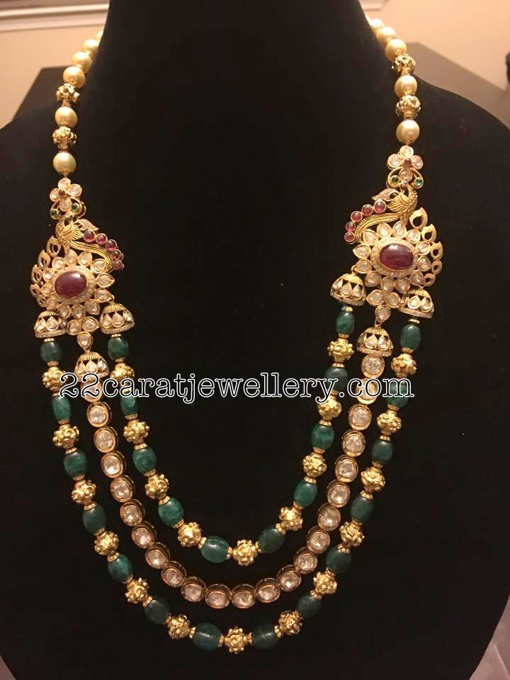Emerald Beads Polki Long Chain Jewellery Designs