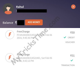 Proof - FreeCharge Offer - Get Rs.50 Cashback on Recharge of Rs.50 or more (New Users)