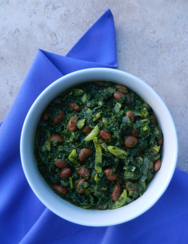 Sizzling Indian Recipes..... Spinach Pinto beans Stir fry with Ginger