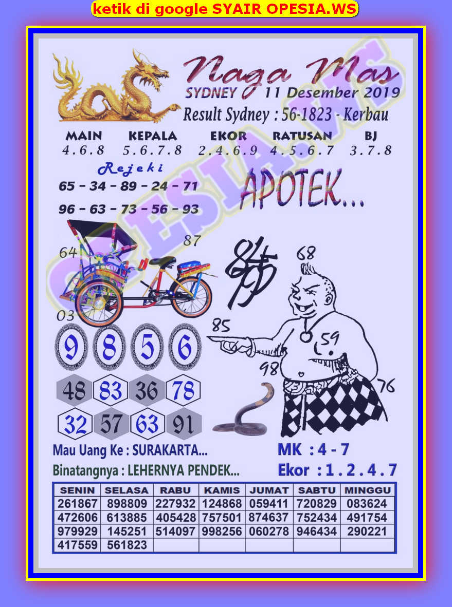 24 Syair opesia hk 11 desember 2020