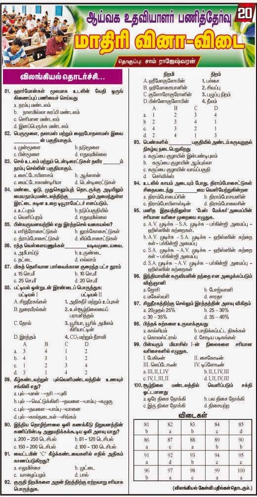 TNPSC Lab Assistant Model Question Papers 2018
