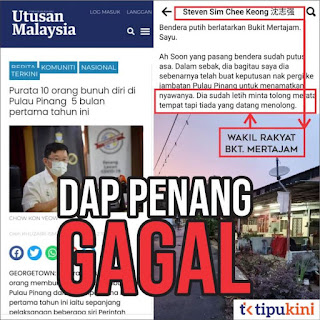 Tinggi sungguh kadar orang nak bunuh diri di Penang. Kerajaan DAP
