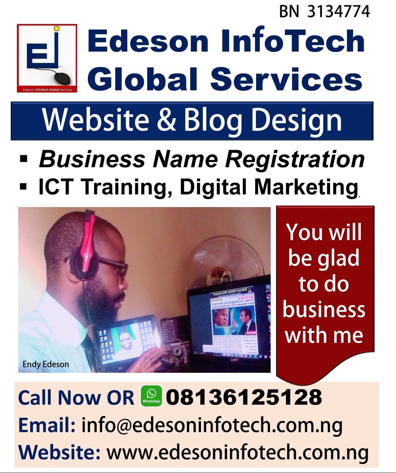 I Design Websites, I Register Business Name At Corporate Affairs Commission
