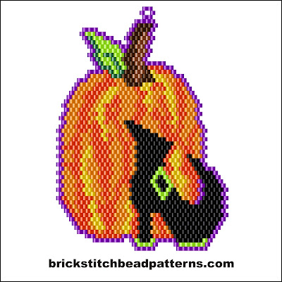 Click for a larger image of the Witch Shoe and Pumpkin Halloween brick stitch bead pattern color chart.