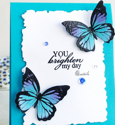 Mudra butterfly stamp, Beautiful butterflies stamp, butterfly card, clean and simple butterfly card, quillish, card by Ishani, Blog hop thyroid awareness, madewithmudra