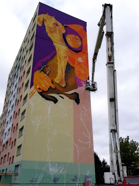 Street Art In Progress By Chilean Muralist INTI in Lodz, Poland For Fundacja Urban Forms 2013. 2