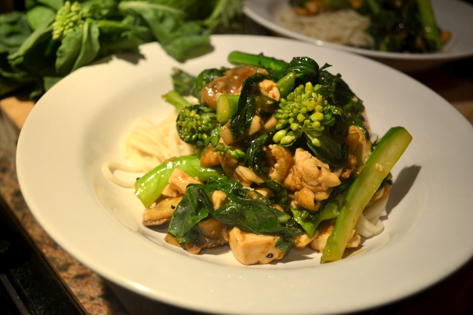 Kirsten's Kitchen of vegan creations Teriyaki noodles with Chinese broccoli
