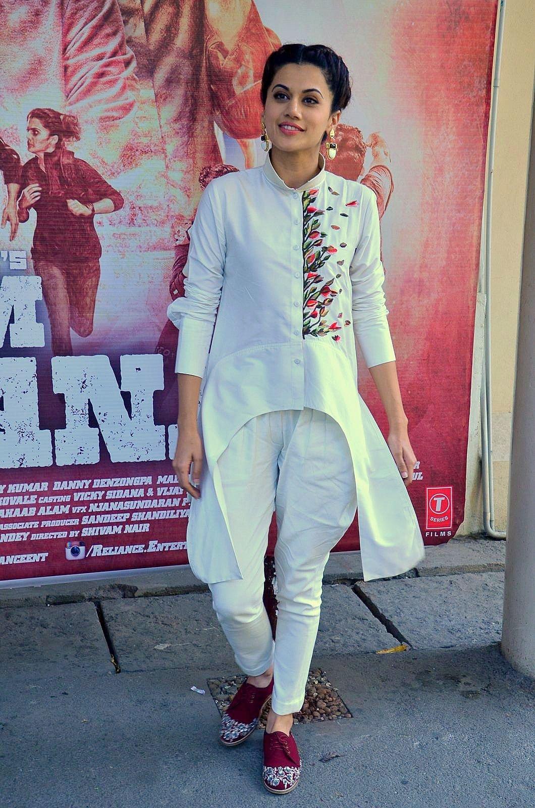 Taapsee Pannu Looks Hot In White Dress At Film â€œNaam Shabanaâ€ Press Meet In Hyderabad