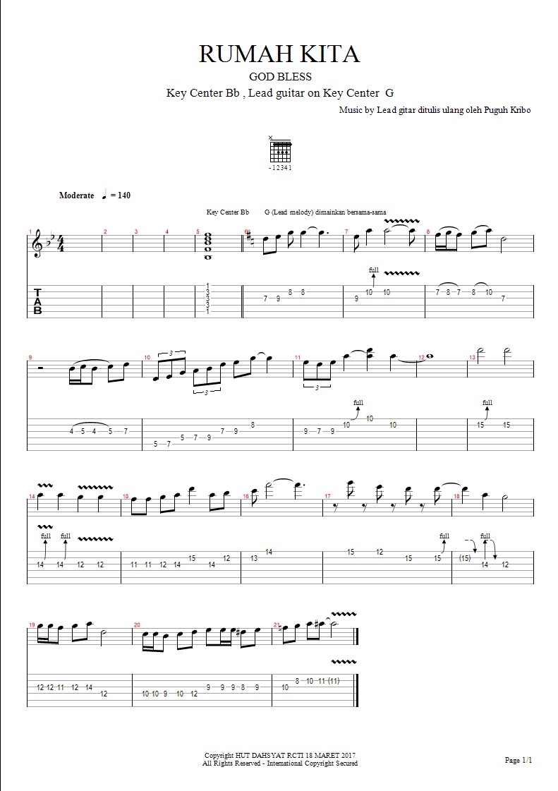 Partiture Lead guitar song Rumah Kita by God bless