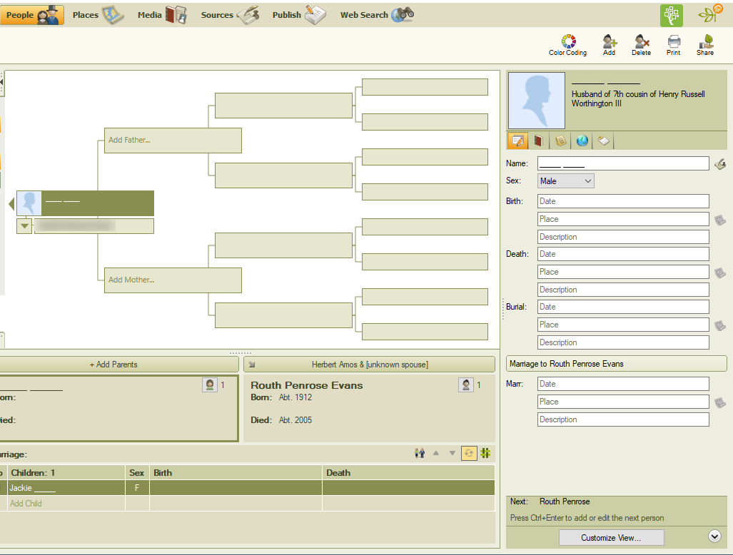 Family Tree Maker User: People Workspace, Customize View FACTS from ...