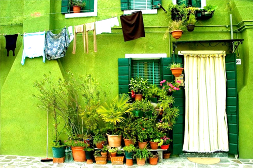 Green House in Burano, Venice, Italy