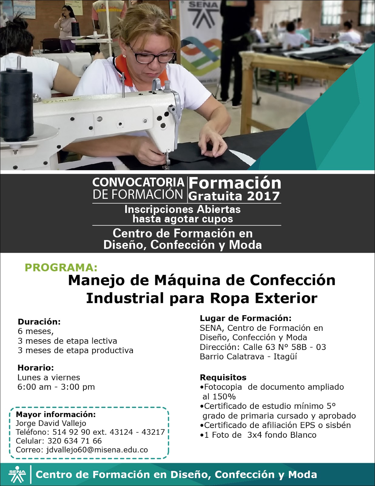 Centro de Formación en Diseño, Confección y Moda - SENA Regional Antioquia:  Formación Gratuita y de Calidad en manejo de Máquinas de Confección  Industrial para Ropa Exterior
