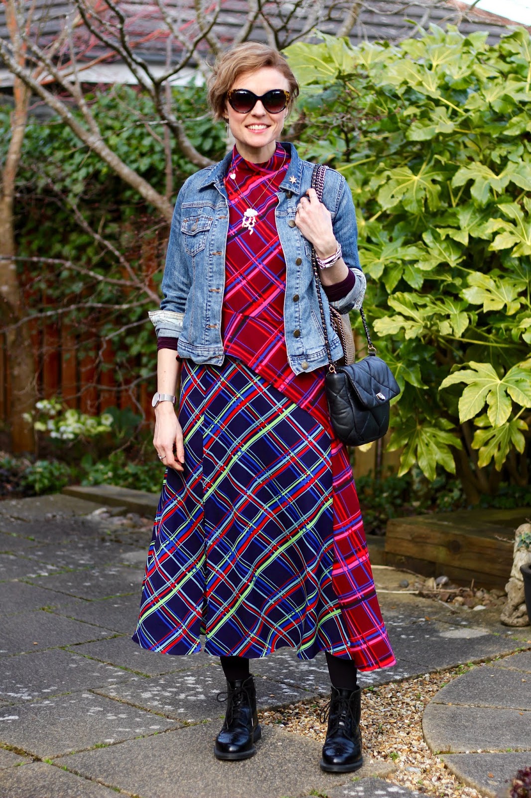 Tartan Dress, DMs and a Denim Jacket | Cold Weather Spring Outfit