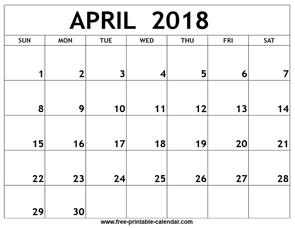 Free Printable Calendar 2018: Free Printable Calendar April