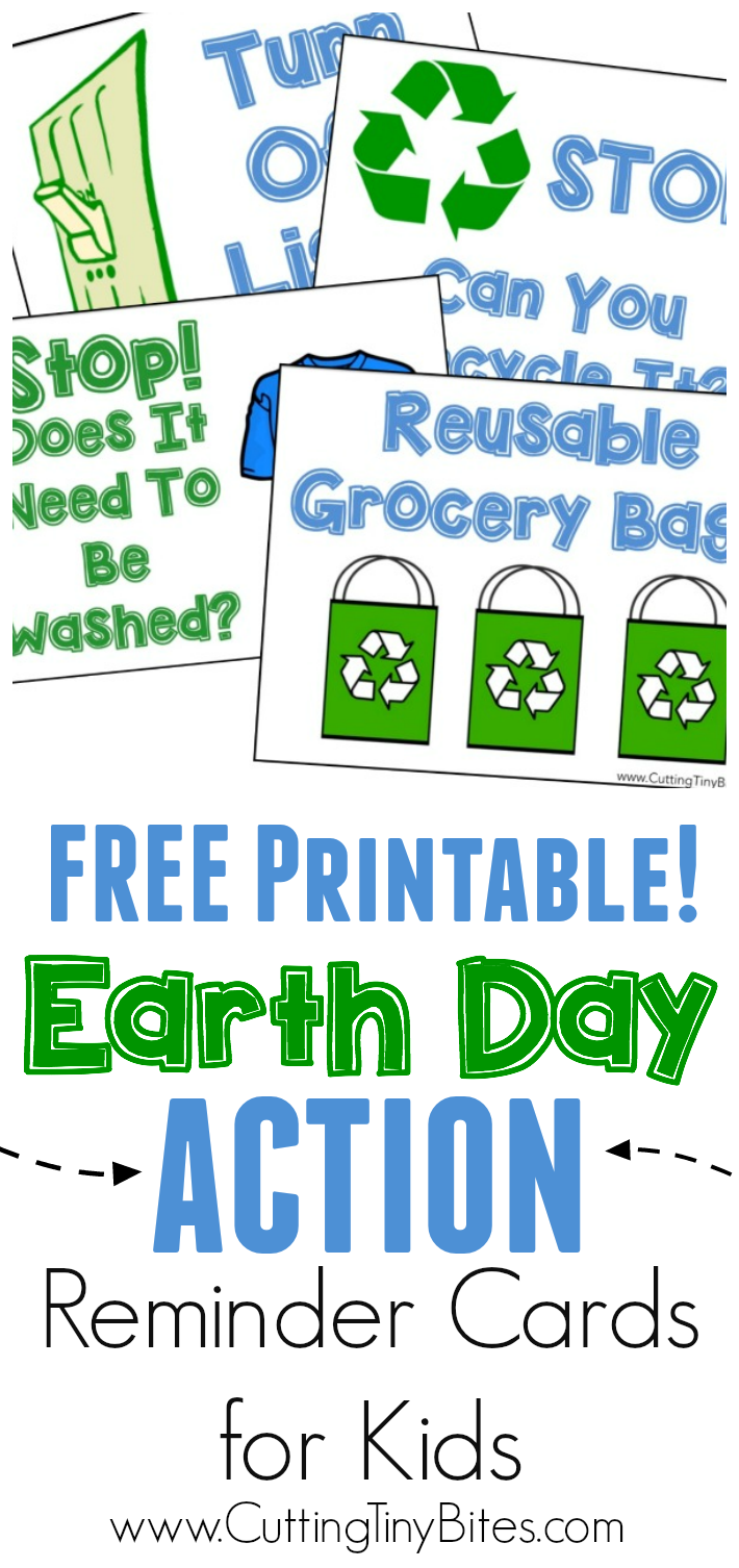 Printable cards you can tape around your house to remind kids of actions they can do to be kind to the earth. Perfect for Earth Day!
