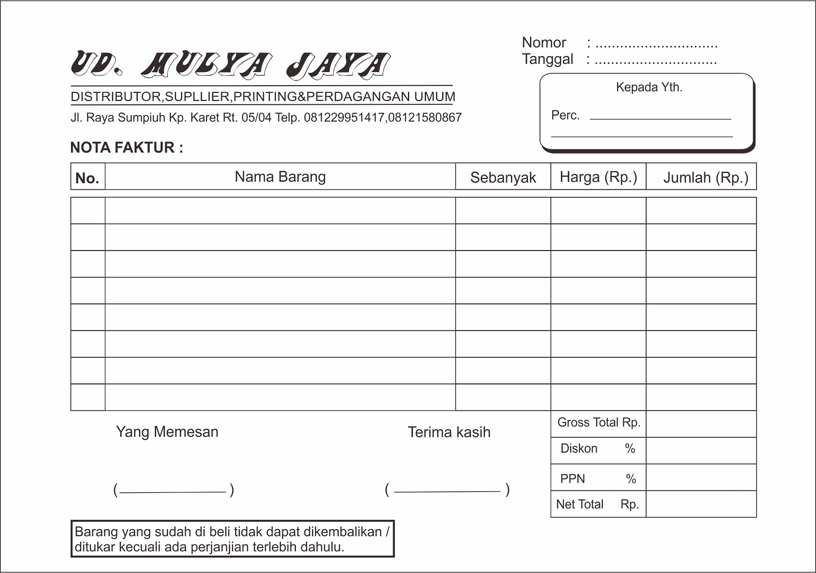 Gambar Template Nota Cdr Ldr Print Purwokerto Gambar 