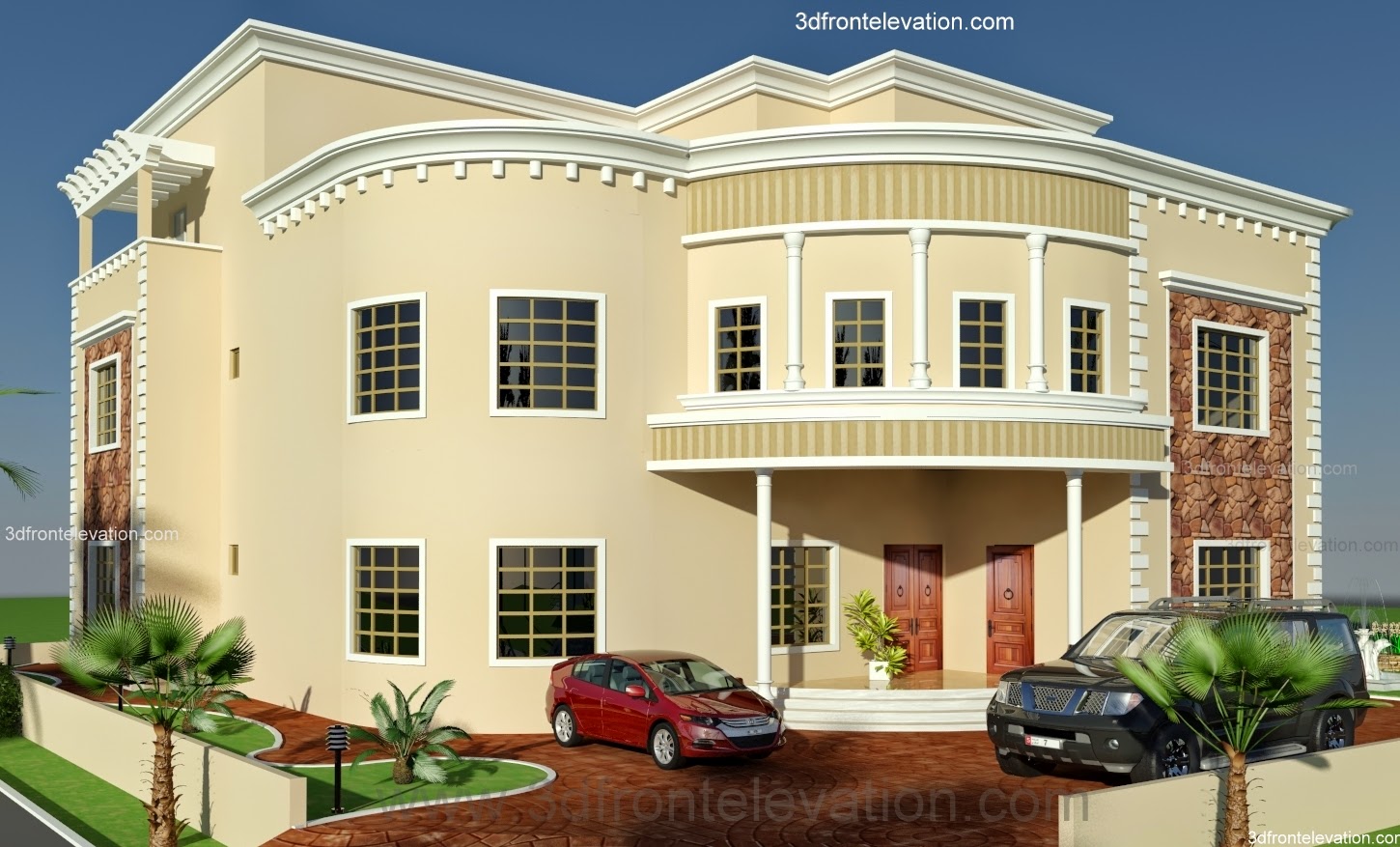  3D  Front Elevation com Oman New Arabian Villa  Plan Design  