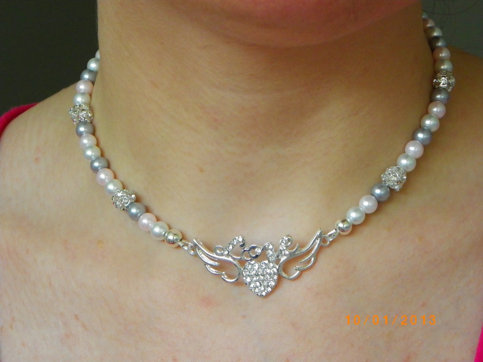 Jewelry and Accessories pearl bridal necklace, choker necklace, vintage rhinestone angel wings