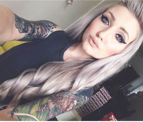 The Goddess Effect Of Gorgeous Silver Hair Paired With Tattoos