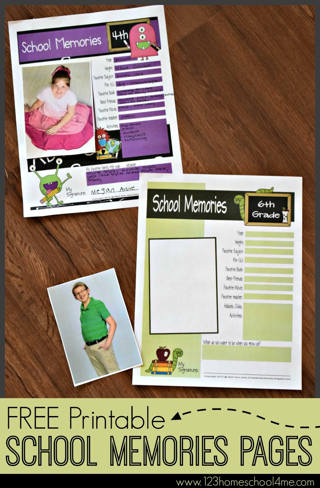 FREE School Memory Sheets