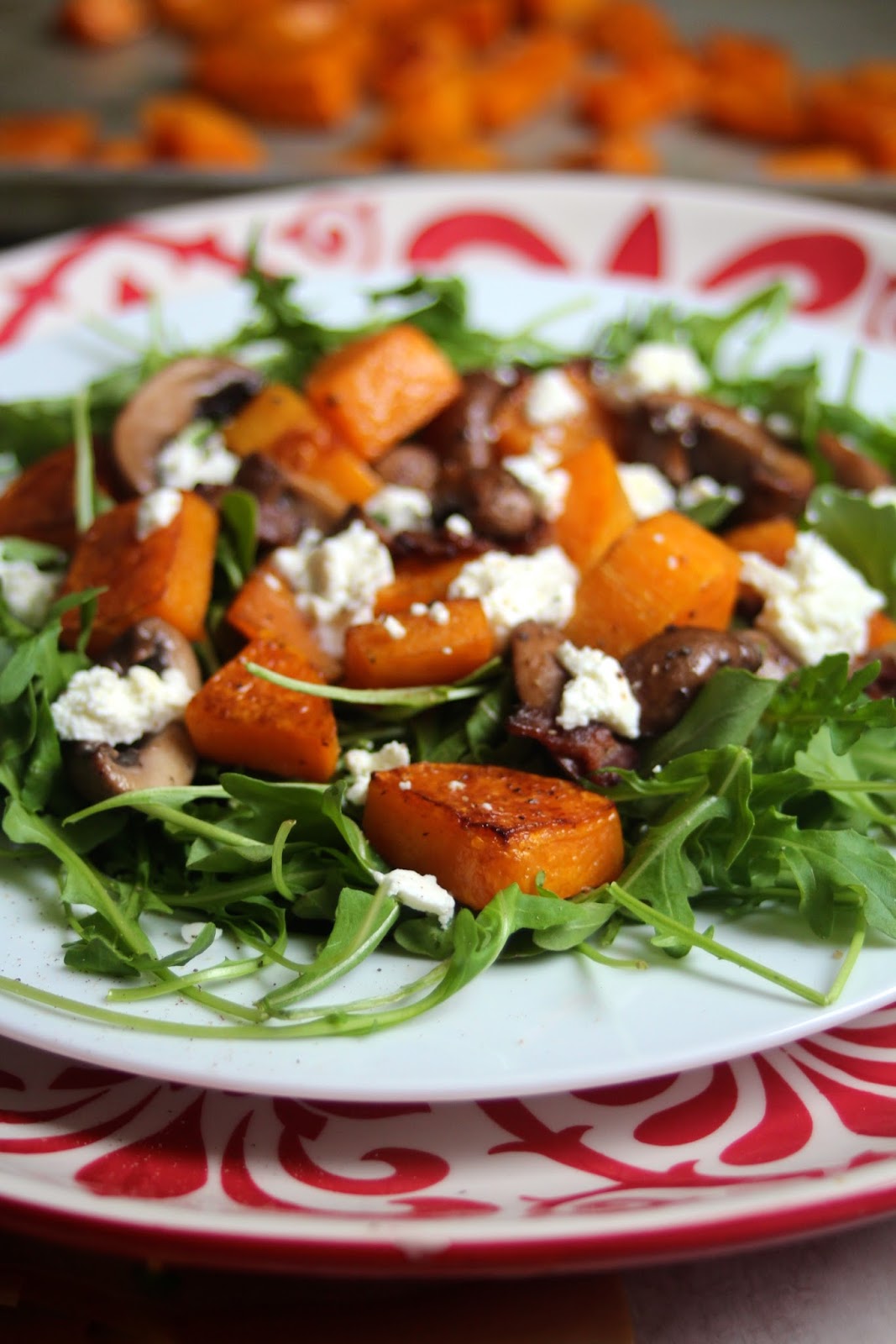 Goat Cheese Salad with Butternut Squash Mushroom and Bacon The