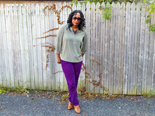 Green tunic and purple pants