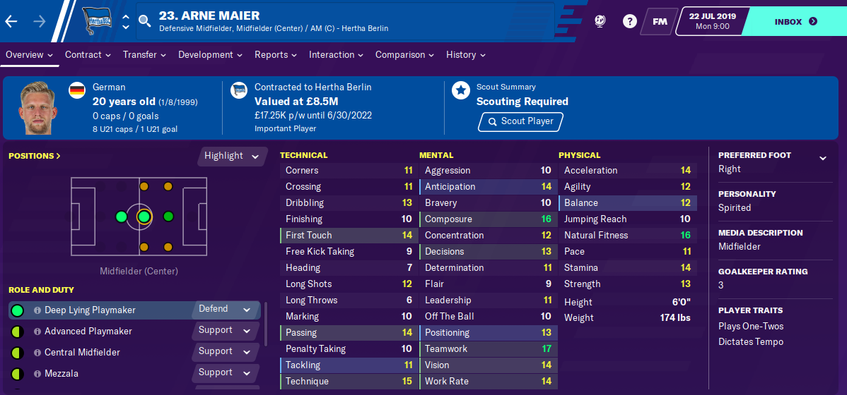 Arne Maier: Starting Attributes in FM2020 Arne Maier: Starting Attributes in FM2020