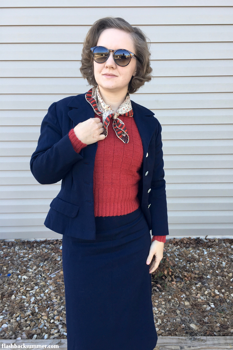 Flashback Summer: Navy Blue 1940s suit and handmade sweater