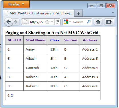 MVC WebGrid Custom paging With Page no and Shorting Data Using C#.Net ...