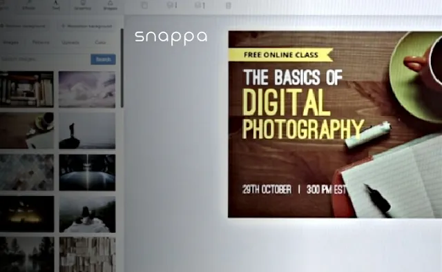 Merupakan aplikasi desain Grafis berikutnya, snappa memiliki keunggulan dalam pengeditan foto, kamu dapat menambahkan beberapa efek video di dalam aplikasi snappa ini