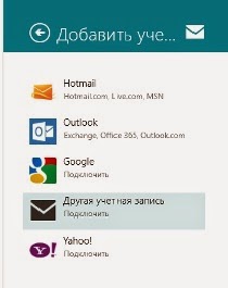 Почта Windows 8 учетные записи других поставщиков