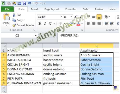 Cara merubah huruf besar menjadi kecil pada excel