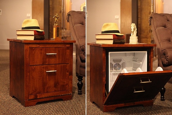 Man table with mini fridge