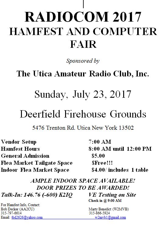 Upstate NY HAM Radio News & Information 2017 Utica 7/23/17